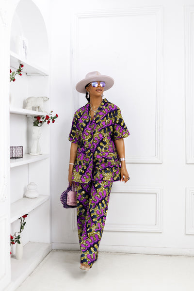 LARA AFRICAN PRINT SHIRT SET [PURPLE]