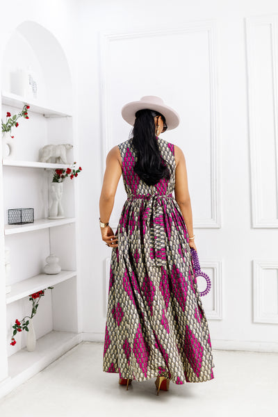 TARA AFRICAN PRINT MAXI SLEEVELESS DRESS [PINK]