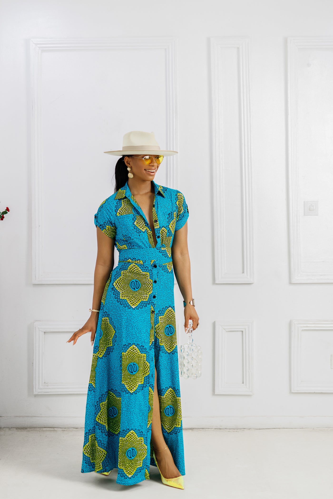 NANNY AFRICAN PRINT MAXI A-LINE SHIRT DRESS