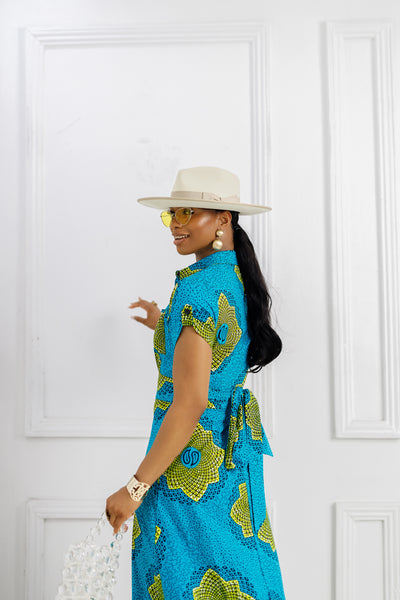 NANNY AFRICAN PRINT MAXI A-LINE SHIRT DRESS