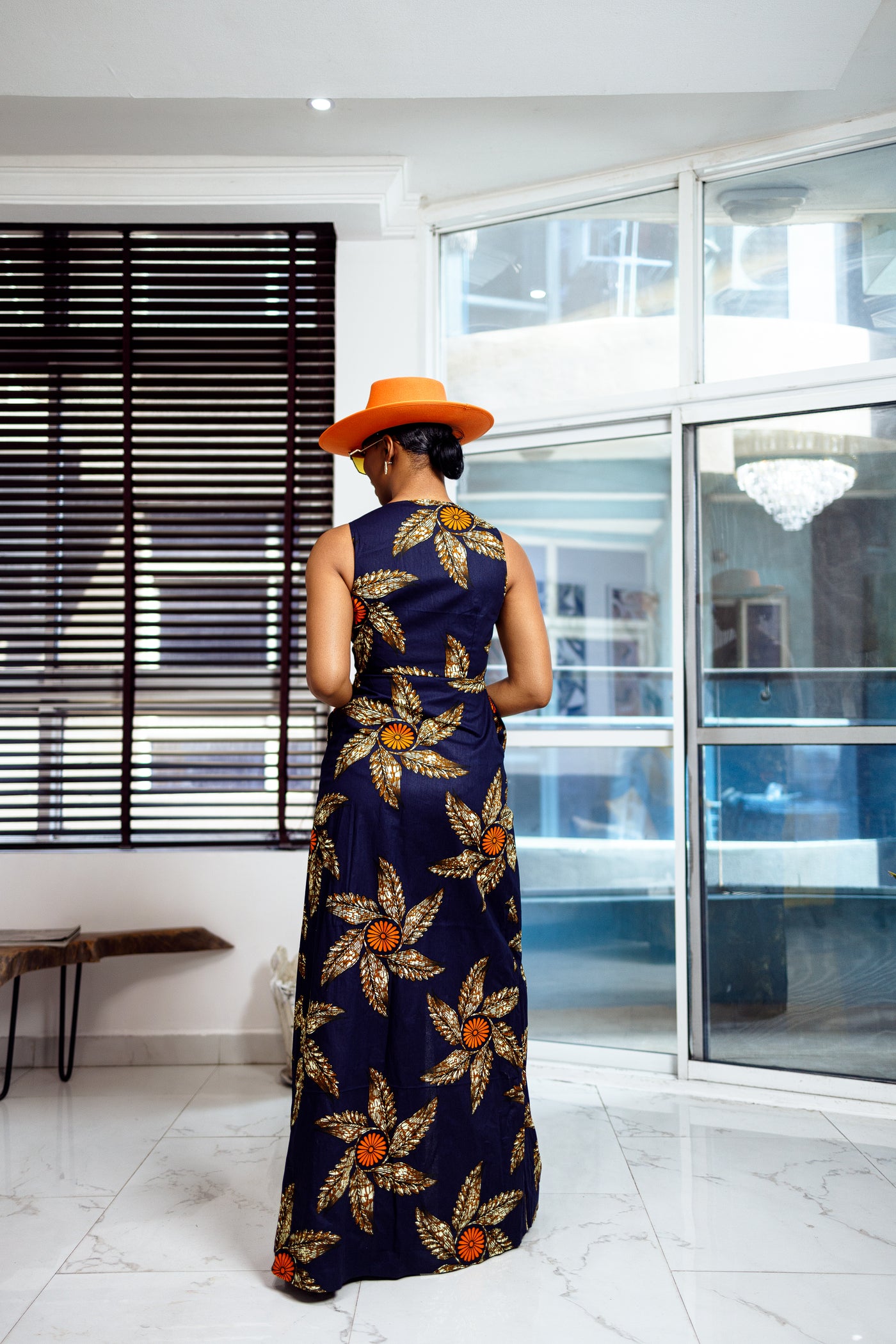 HALIMA AFRICAN PRINT MAXI FRONT ZIP DRESS [NAVY BLUE]