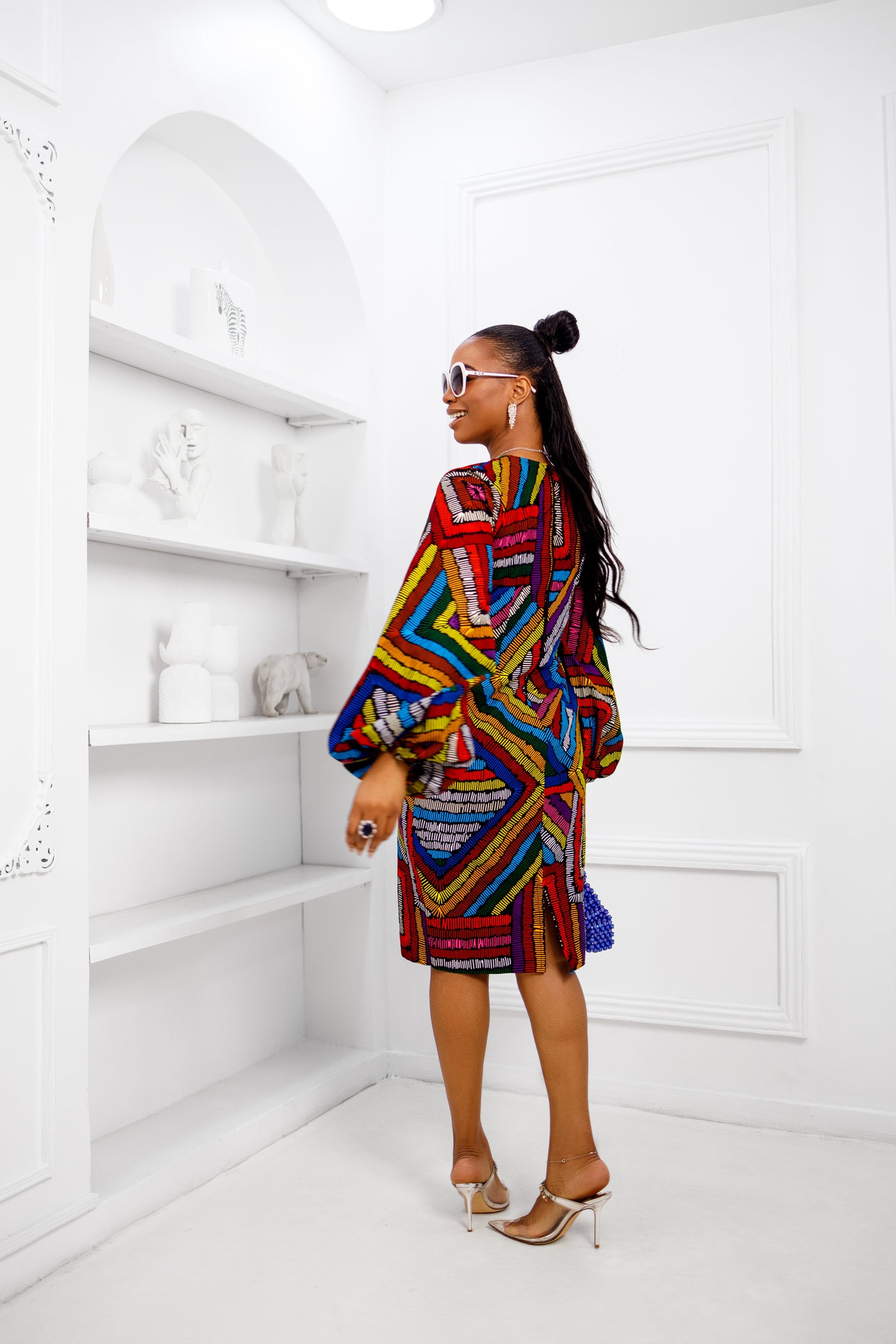 ZORA AFRICAN PRINT BALLOON SLEEVE DRESS [MULTICOLOR]