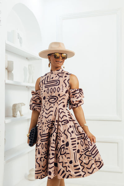 DANA AFRICAN PRINT COLD SHOULDER DRESS [TRIBAL]