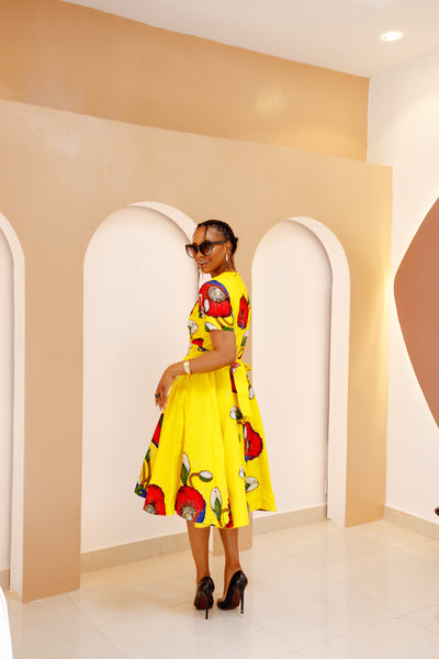 LOLADE AFRICAN PRINT FLORAL DRESS [YELLOW]