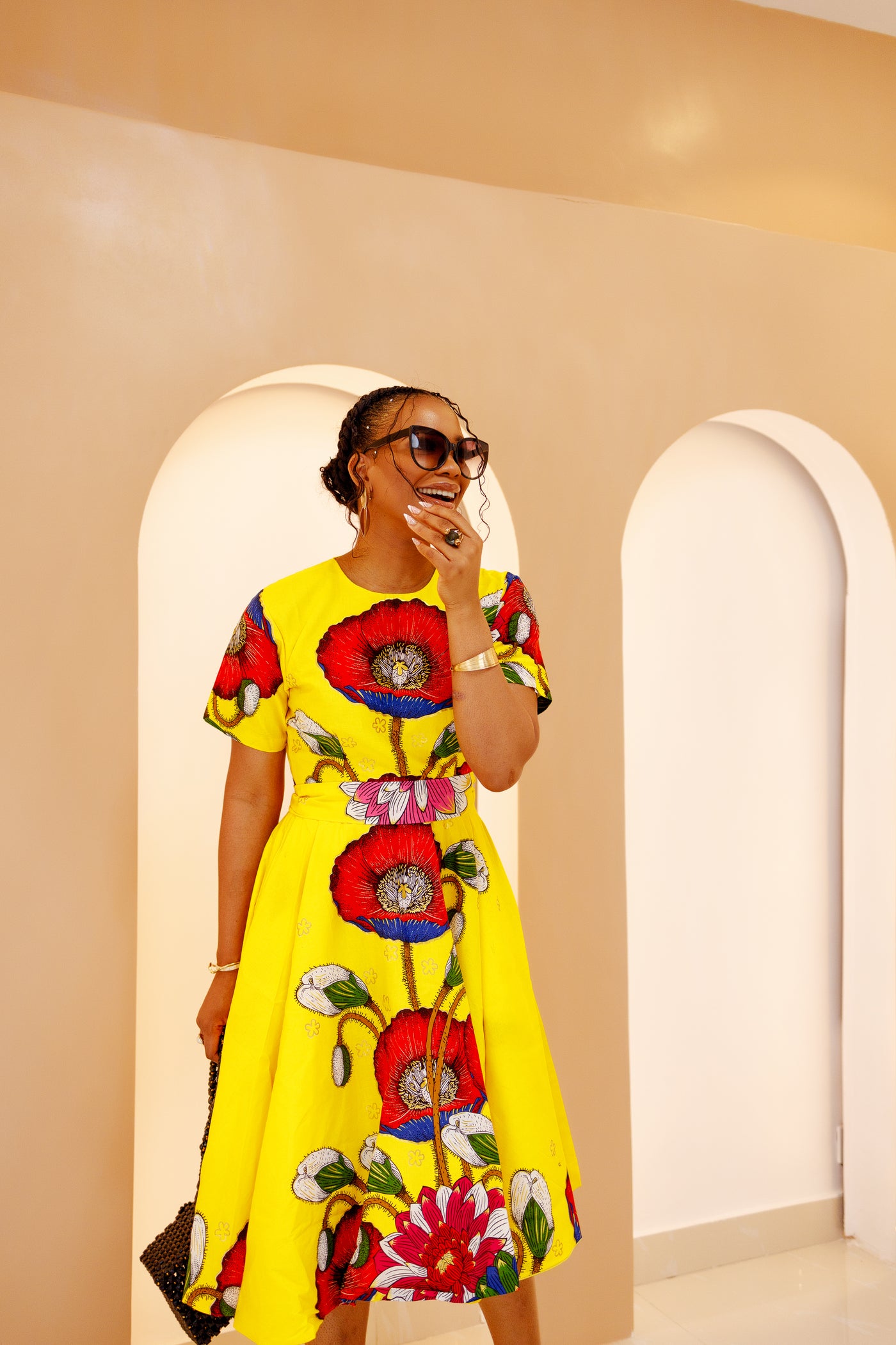 LOLADE AFRICAN PRINT FLORAL DRESS [YELLOW]