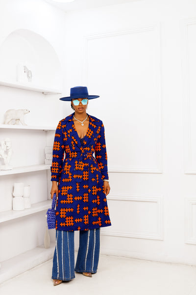 REGINA AFRICAN PRINT TRENCH JACKET [BLUE]