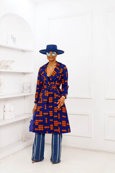 REGINA AFRICAN PRINT TRENCH JACKET [BLUE]