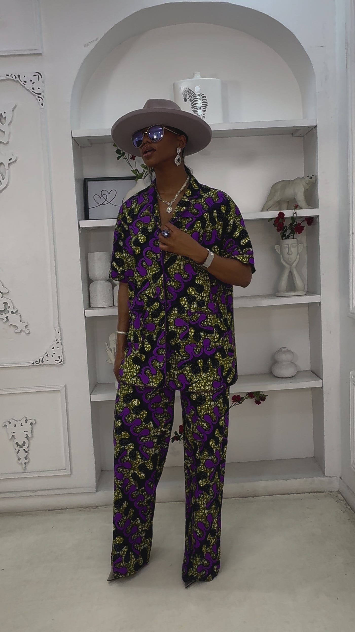 LARA AFRICAN PRINT SHIRT SET [PURPLE]