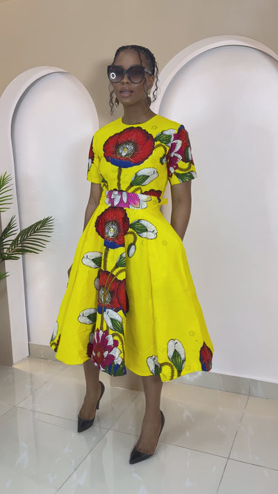 LOLADE AFRICAN PRINT FLORAL DRESS [YELLOW]