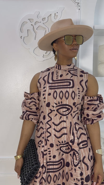 DANA AFRICAN PRINT COLD SHOULDER DRESS [TRIBAL]