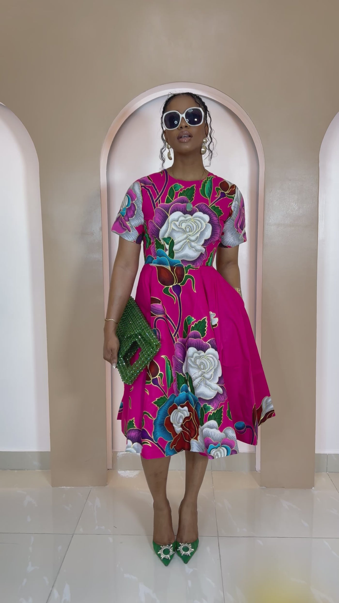 LOLADE AFRICAN PRINT FLORAL DRESS [PINK]