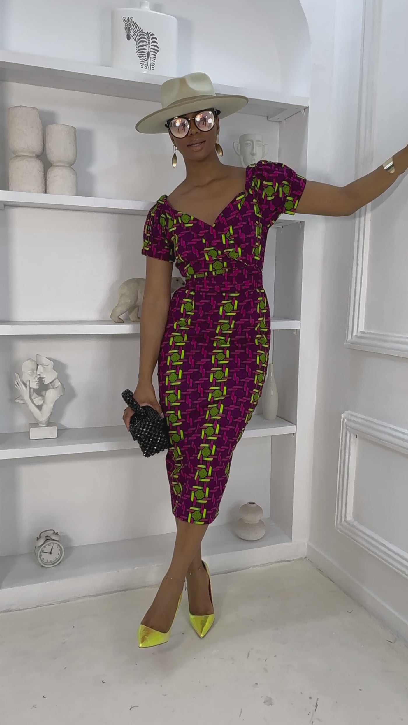 IDIA AFRICAN PRINT OFF SHOULDER MIDI DRESS