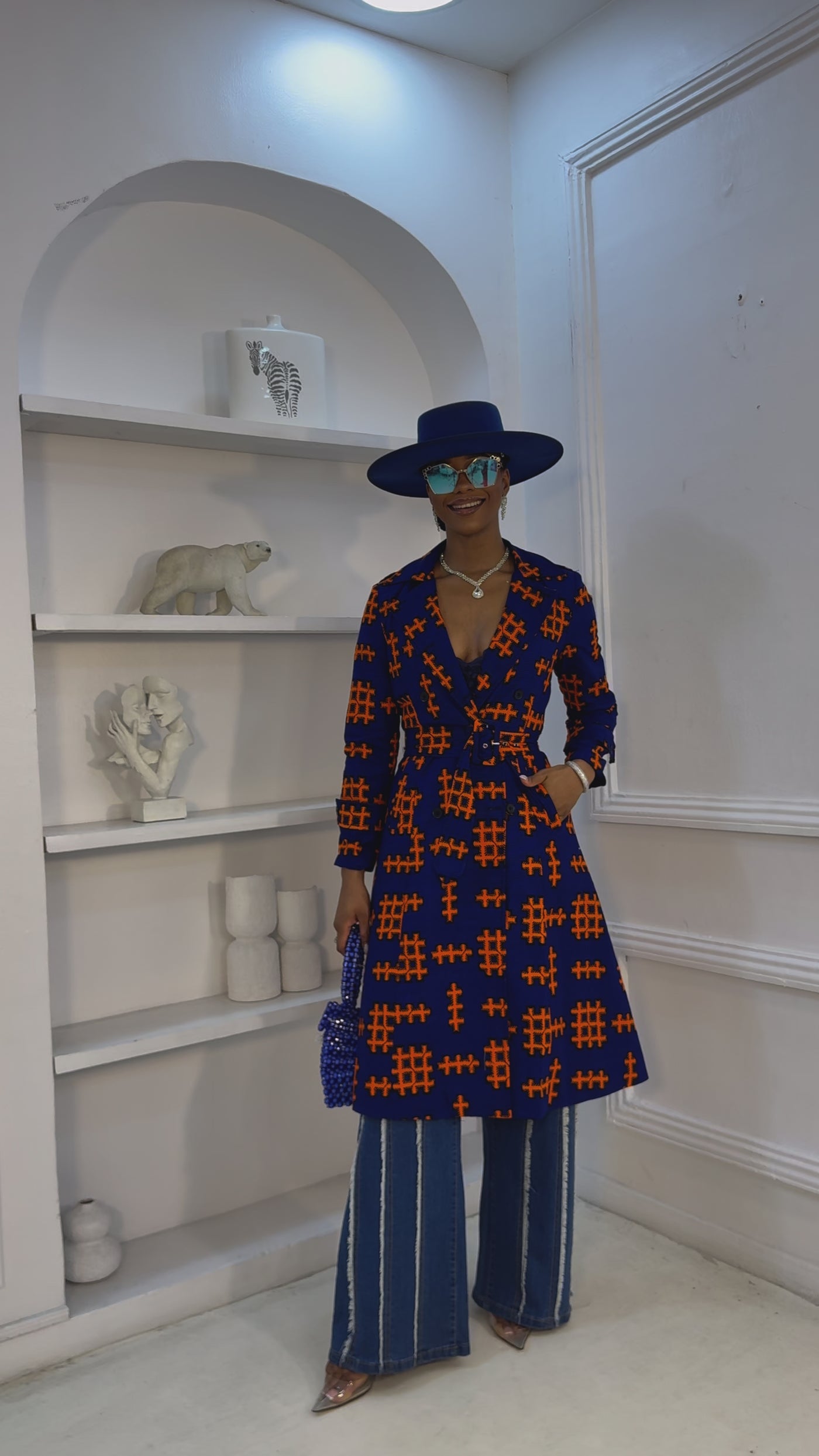 REGINA AFRICAN PRINT TRENCH JACKET [BLUE]